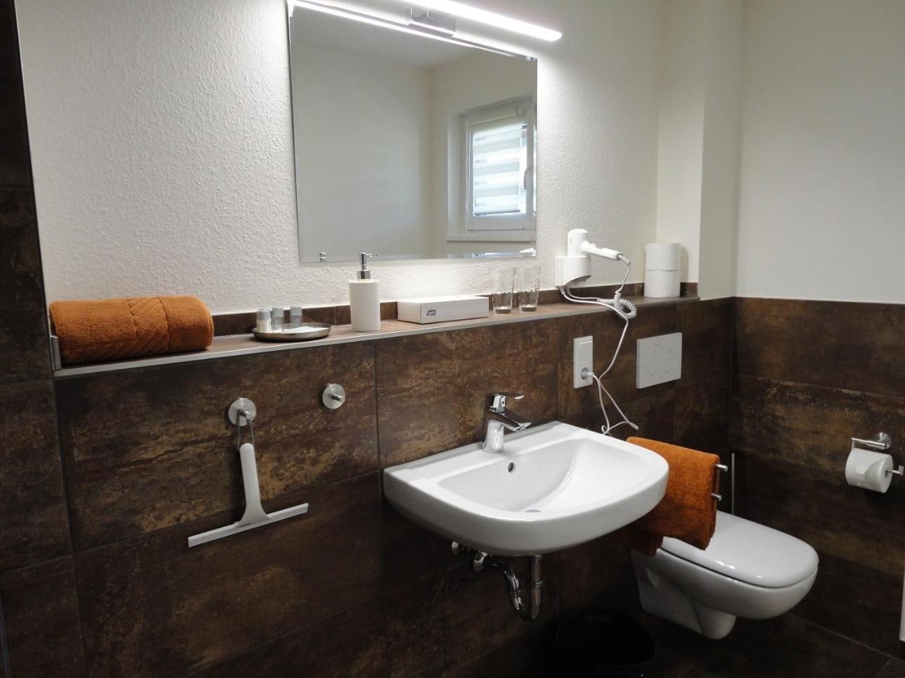 Waschbecken mit Spiegel und WC